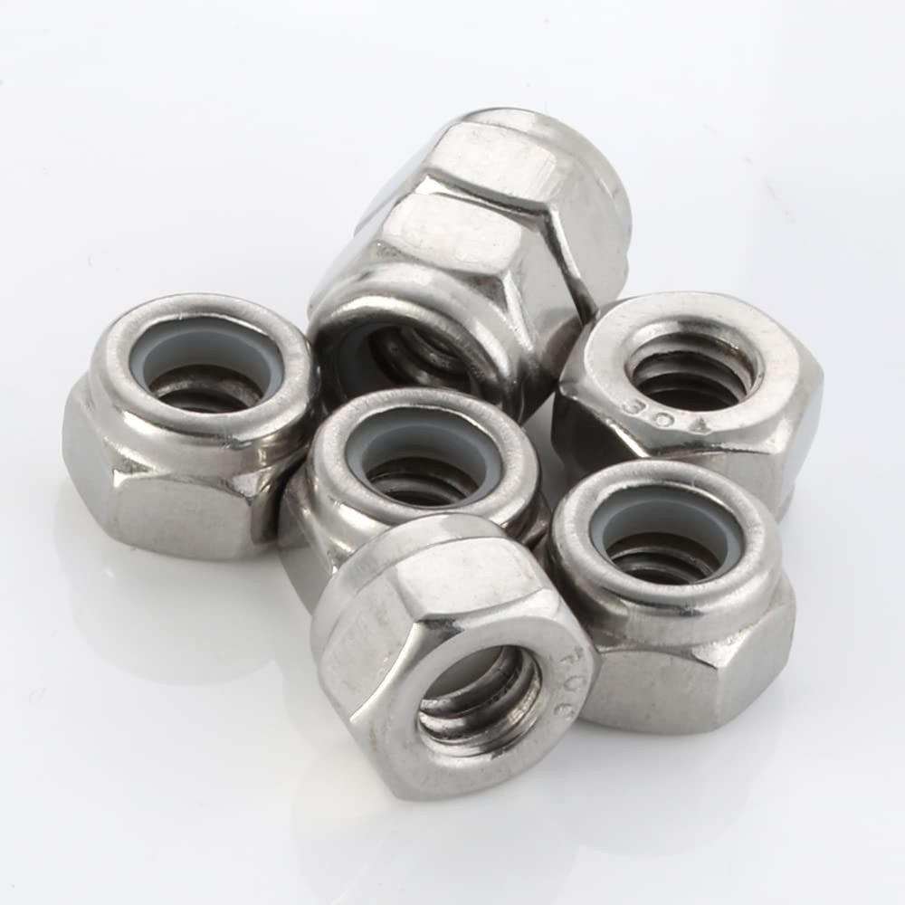 MewuDecor 3/8-16 Nylon Insert Hex Lock Nuts Locknuts, 304 3/8-16, Silver