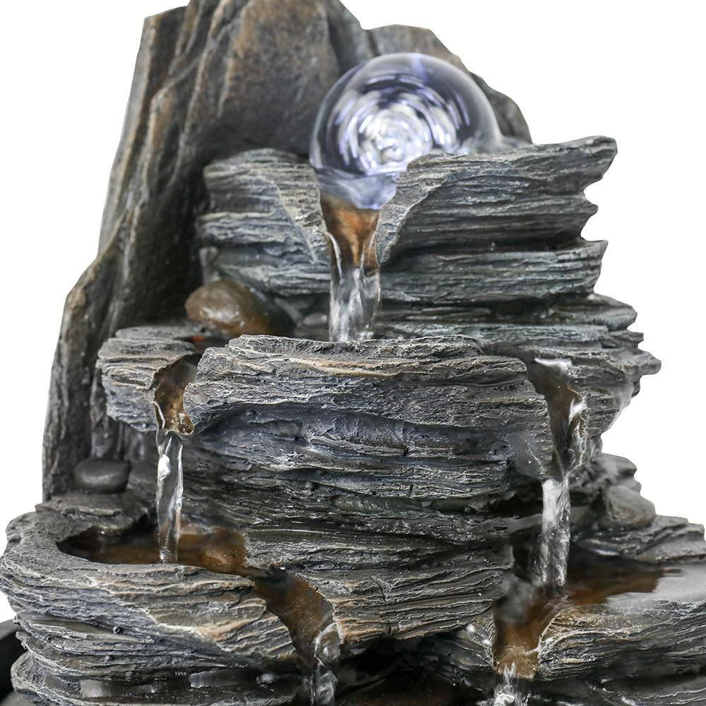 9.8 In. Resin Rockery Indoor Tabletop Tiered Fountain with LED Lights and Crysta