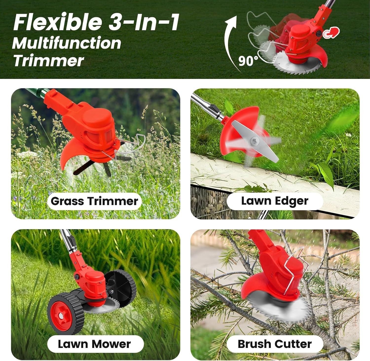 Dual-Switch Safety Grass Trimmer Battery Powered