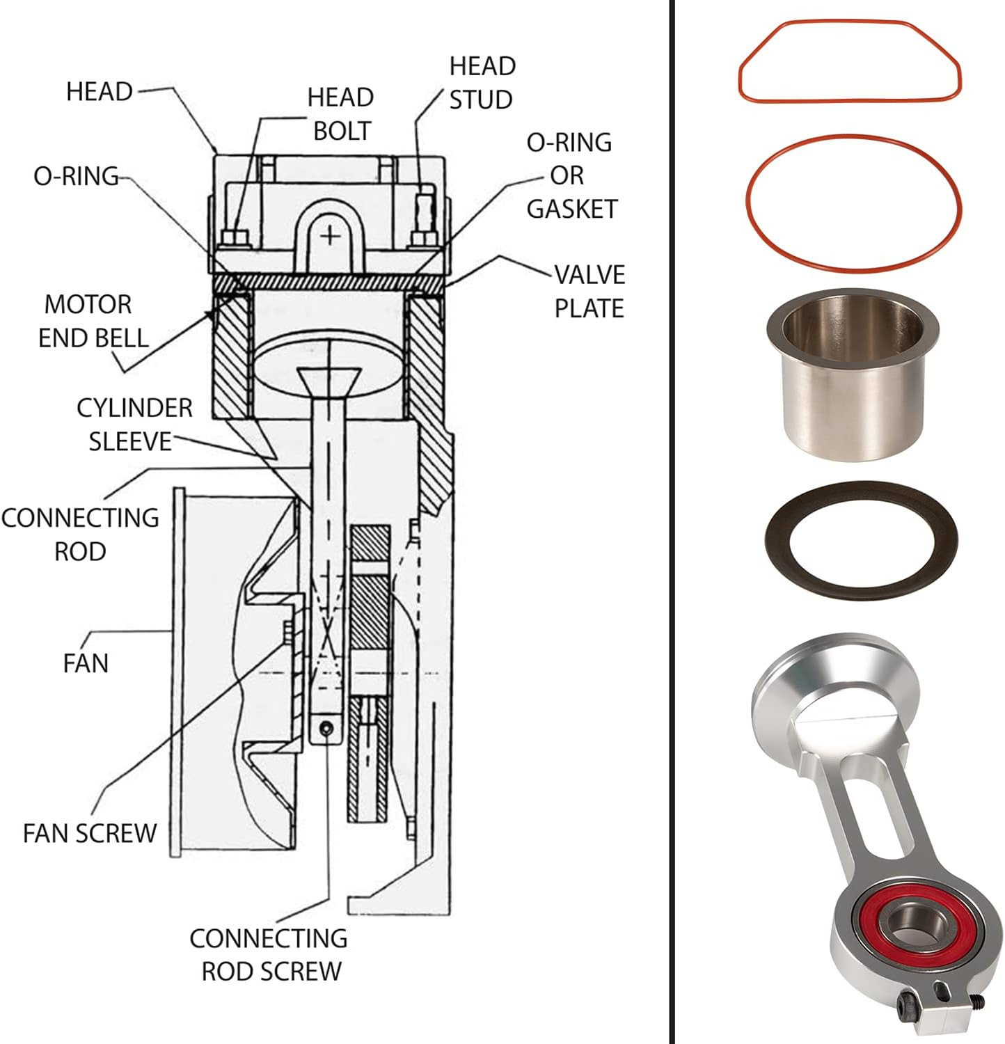 KK-4835 Compressor Piston Kit Connecting Rod Replacement Kit W/Piston Bearing fo