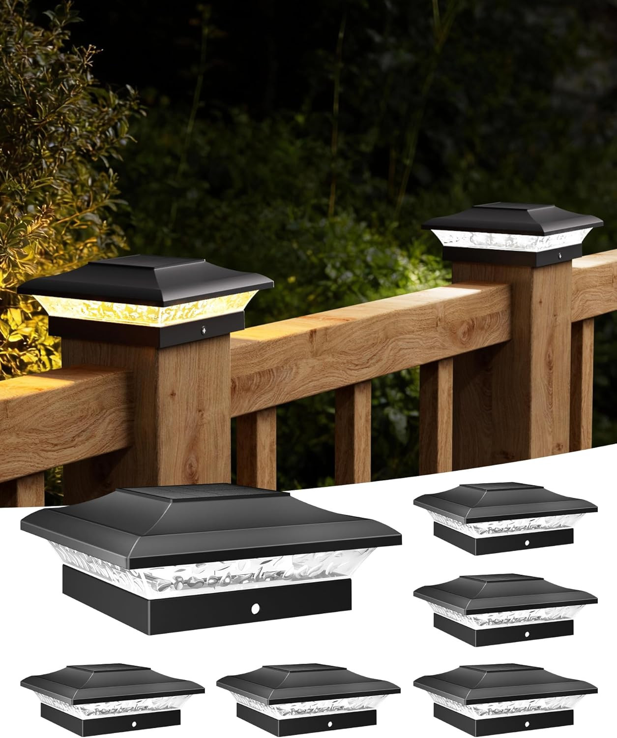 T-SUN Solar Post Cap Lights 6 Pack for 4×4 Vinyl Wooden Posts, Waterproof Outdoo