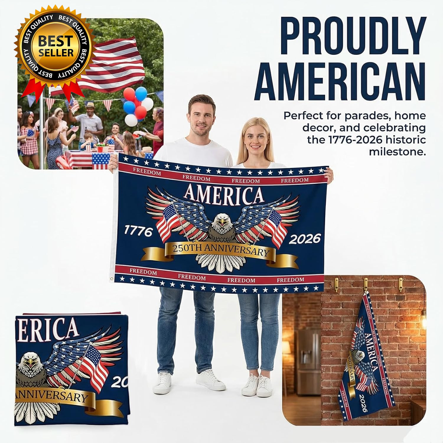 3 Ply 250 Years America Flag – Double Sided Patriotic Eagle 3 X 5 Ft Anniversary