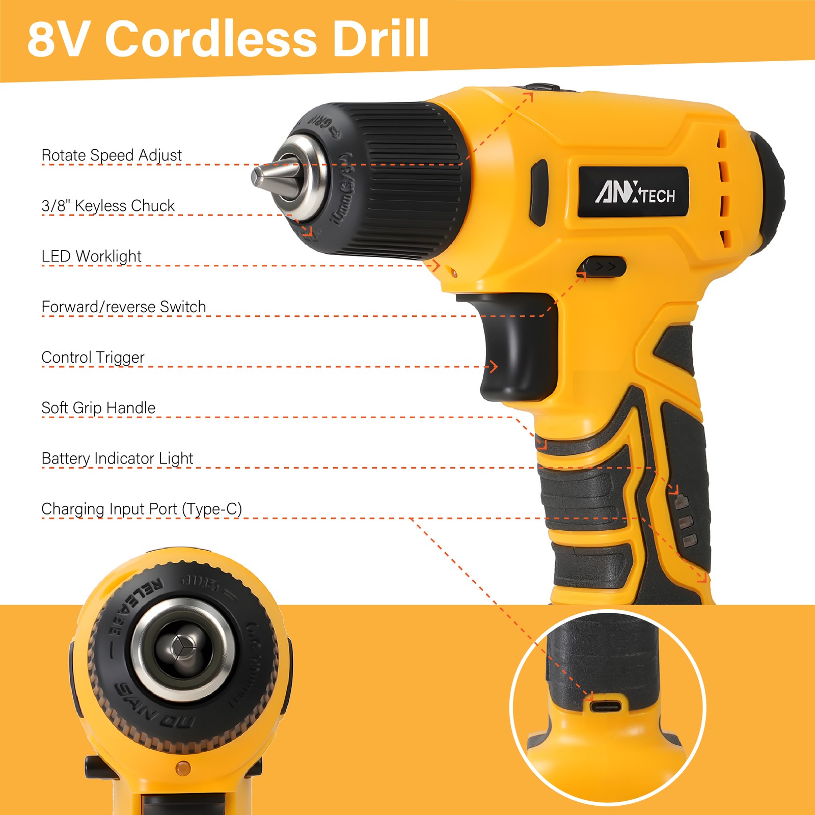 ANXTECH 154pcs Electric Drill Tool Kit Hand Tool Set Cordless Portable Toolbox