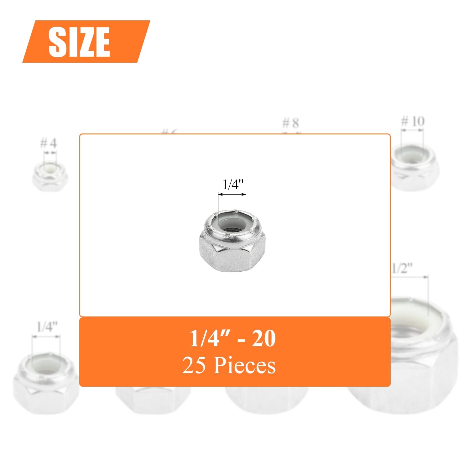 HELIFOUNER 25 Pieces 1/4″-20 Nylon Insert Hex Lock (25 pcs), Silver