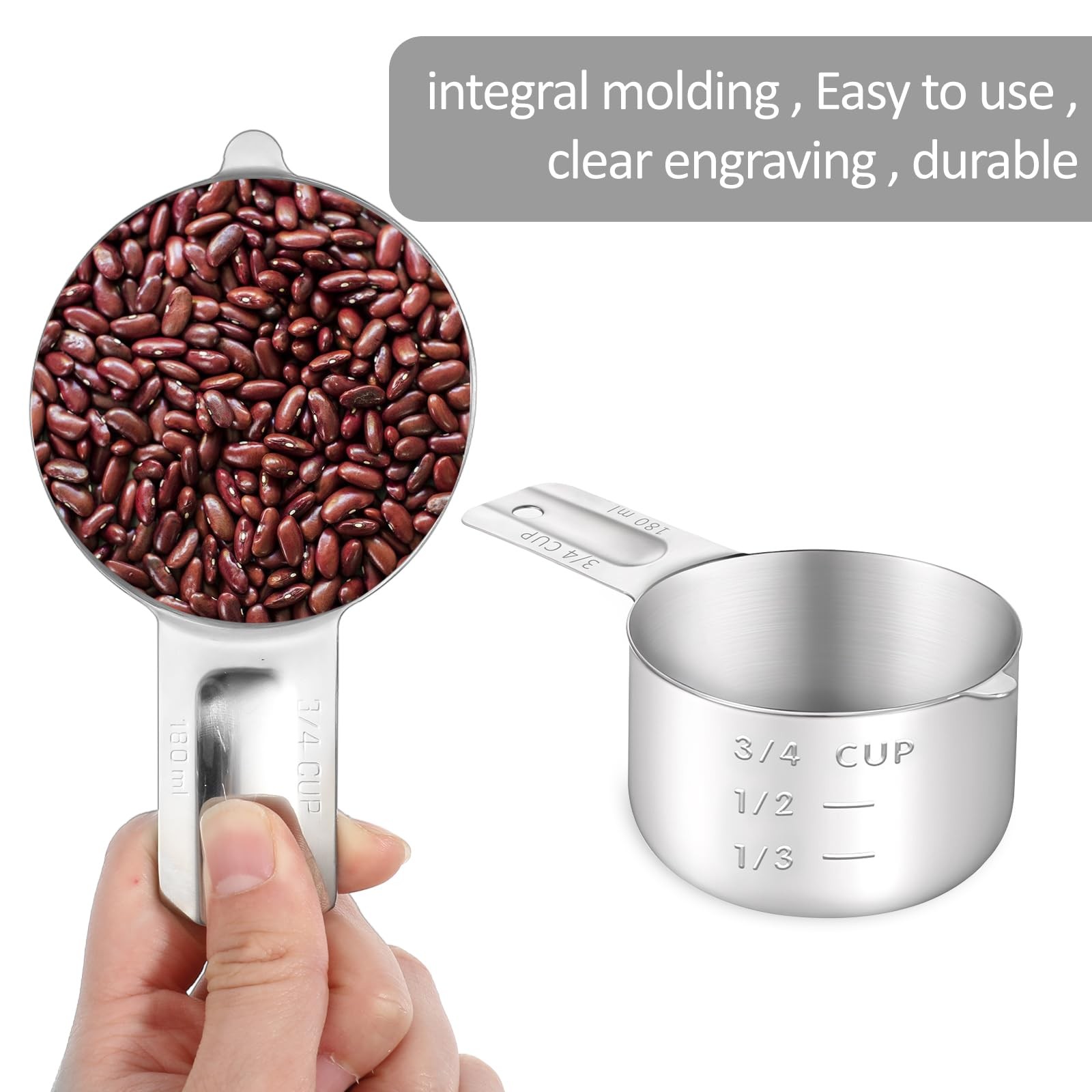 3/4 Cup (180ml, 6oz) Stainless Steel Measuring 15 cm x 19 x 5 cm, Silver