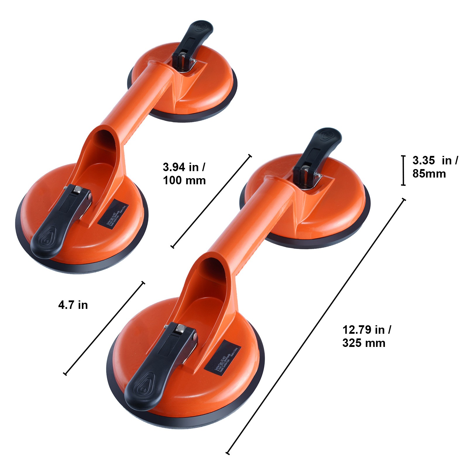 VEVOR Vacuum Suction Cup Double Glass Lifter 4.7″ 330 lbs 2 Pack Aluminum Handle