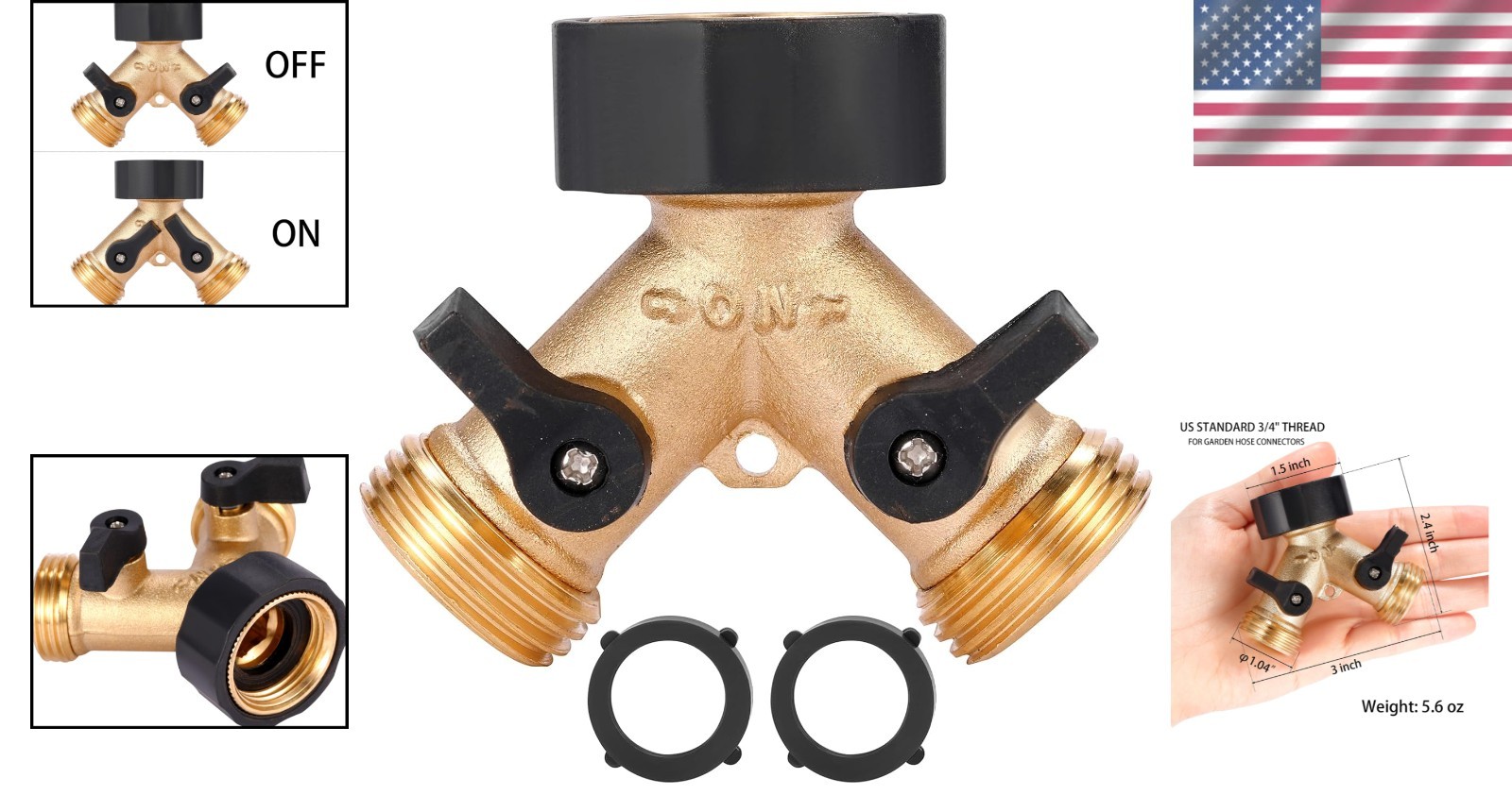 Adjustable Flow Control Brass Garden Hose Splitter – Compact & Heavy Duty