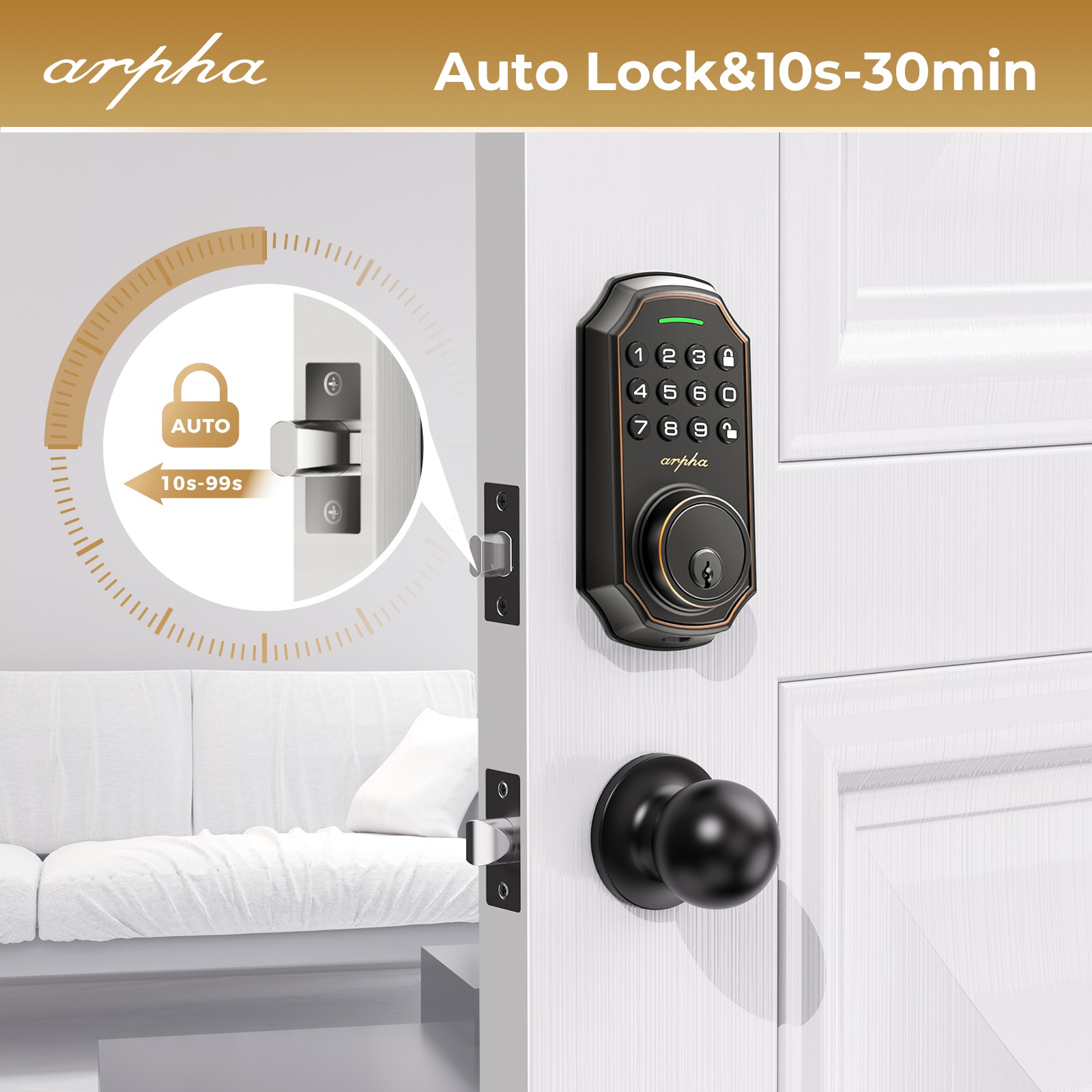 ARPHA Keyless Smart Door Lock Entry Keypad Deadbolt Anti-Peeping Auto Lock D180
