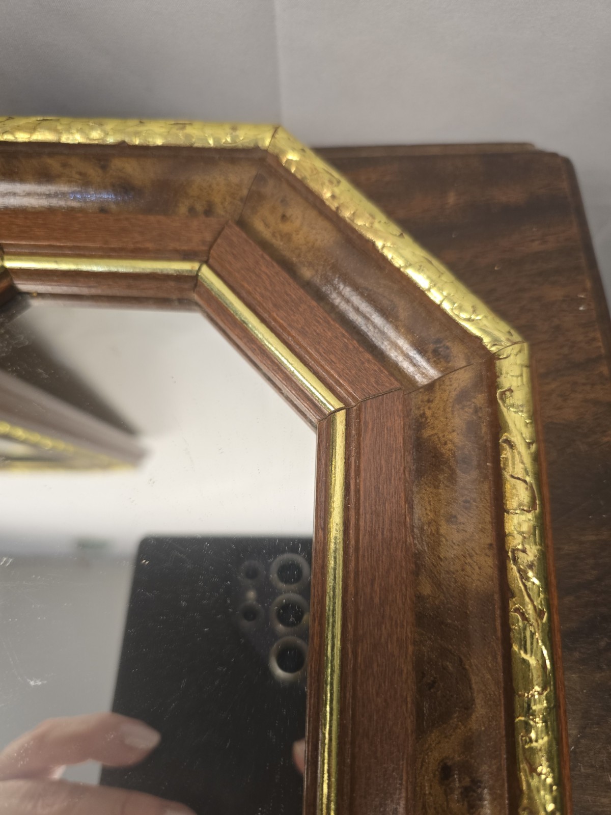 Set Of 3 VTG Home Interior Accent Mirror Octagon Faux Burl Wood & Gold Trim