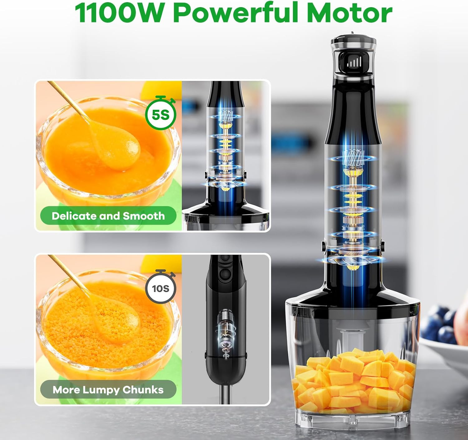 Immersion Blender Handheld Corded Hand Blenders Set 1100W, Trigger Variable Spee