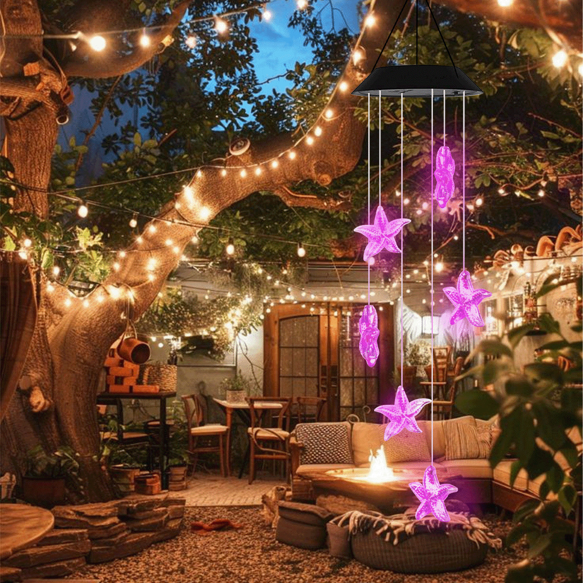 Solar LED Wind Chimes Colour Changing Lights Hanging Light Garden Outdoor Decor
