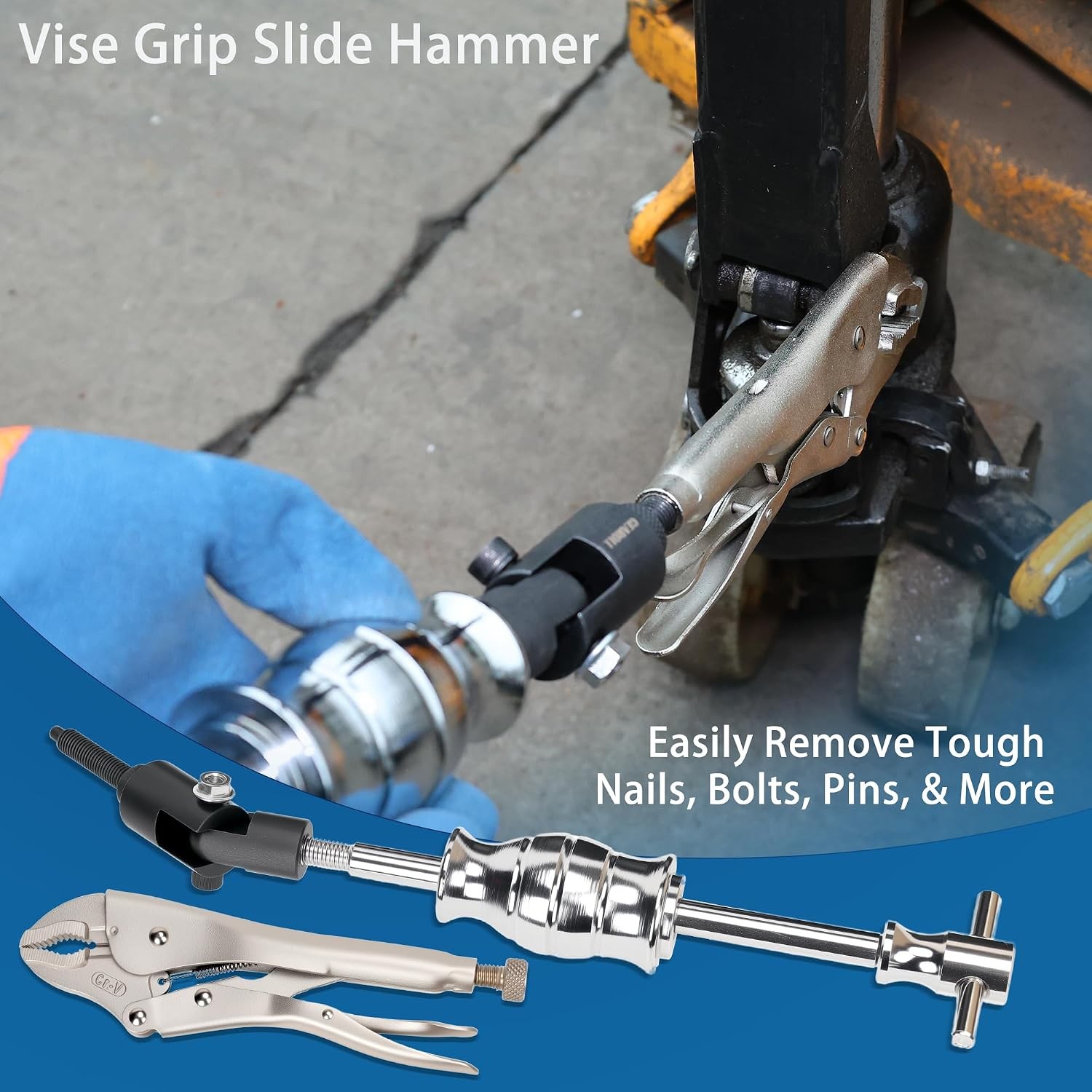 Locking Pliers Slide Hammer Puller Set, 9.8 in Locking Pliers 2 lb Slide Hamm…