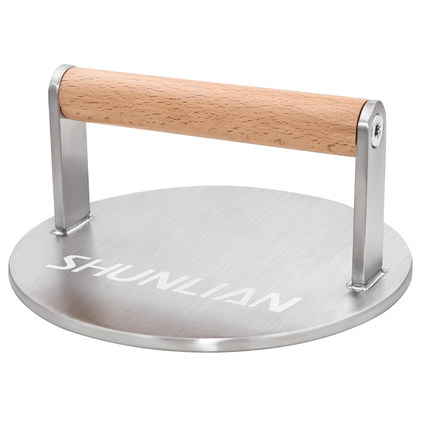Heavy Duty Stainless Steel Burger Smasher & Grill Press, 6″ Wood Handle, 1.7 lb