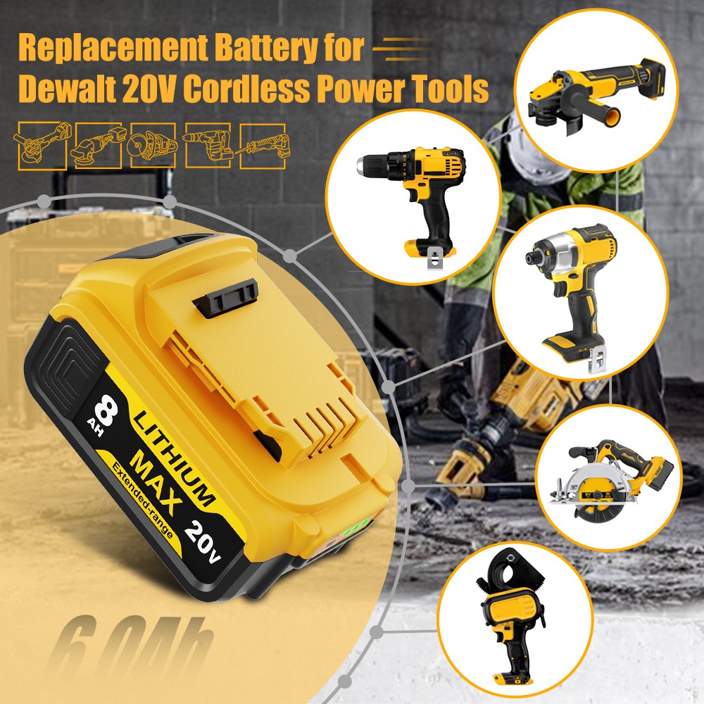2PCS 8.0AH For DeWalt 20V Max 8000mAH DCB200 DCB204 DCB205 20Volt Li-ion Battery