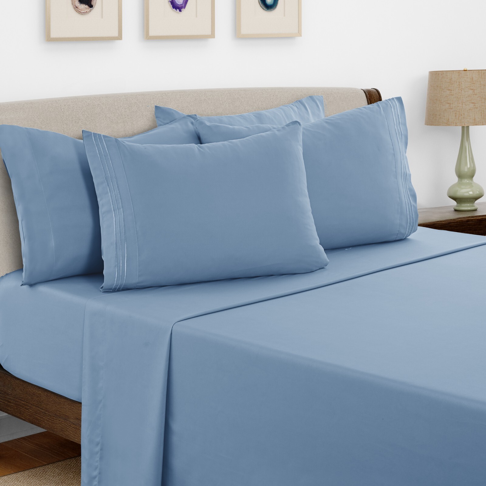 6 Piece Bed Sheet Set 1800 Series Microfiber Comfort Deep Pocket Hotel Bed Sheet