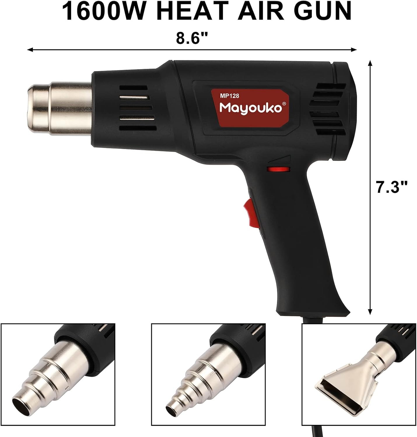 1600W Heat Gun with Variable Temperature Mode 122℉~1094℉(50℃- 590℃) Fast Heating