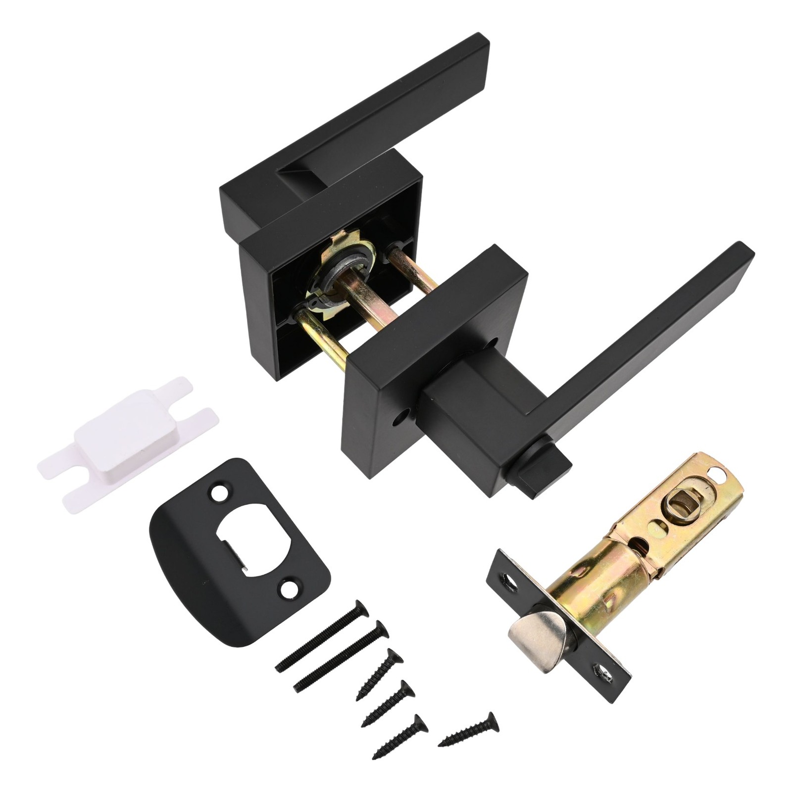 4x Universal Matte Black Square Door Lever Handle Privacy Passage Interior Lock
