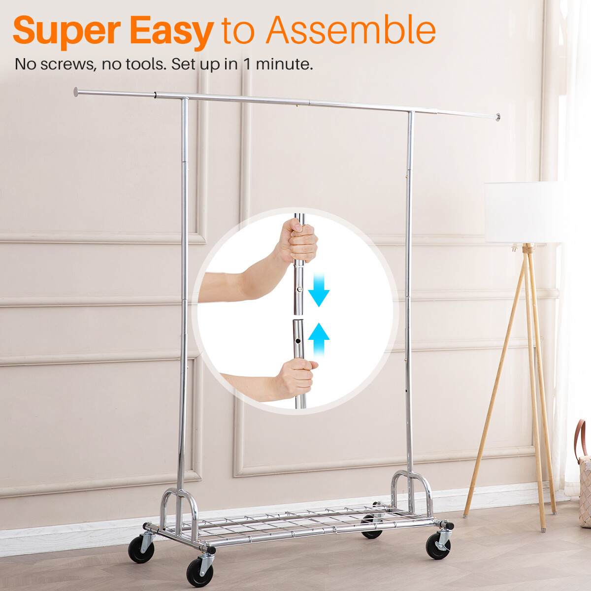 3 in 1 450lbs Collapsible Rolling Heavy Duty Clothing Garment Rack with Shelves