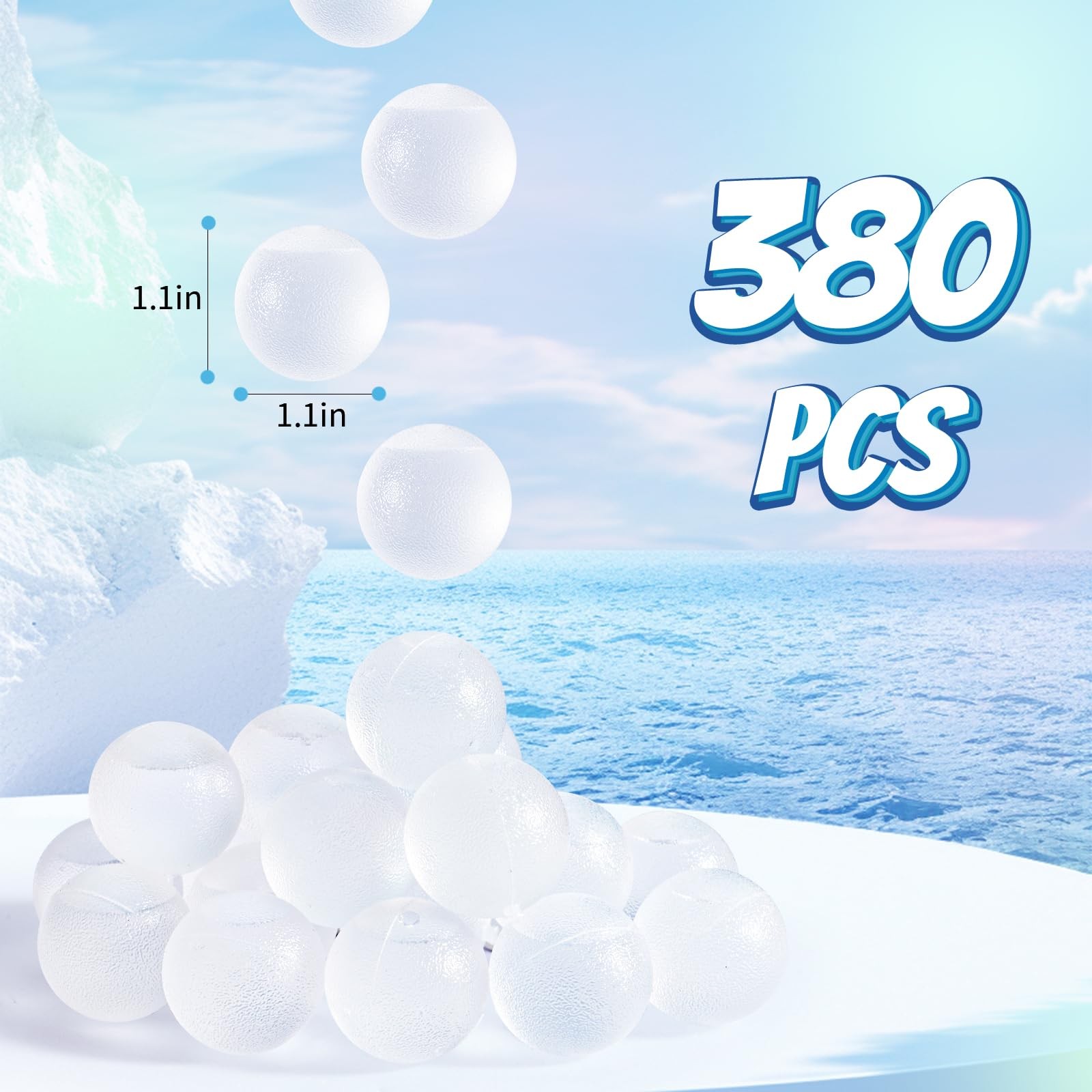 Tngan 380 Pack Reusable Ice Cubes For Drinks, Transparent Round A01