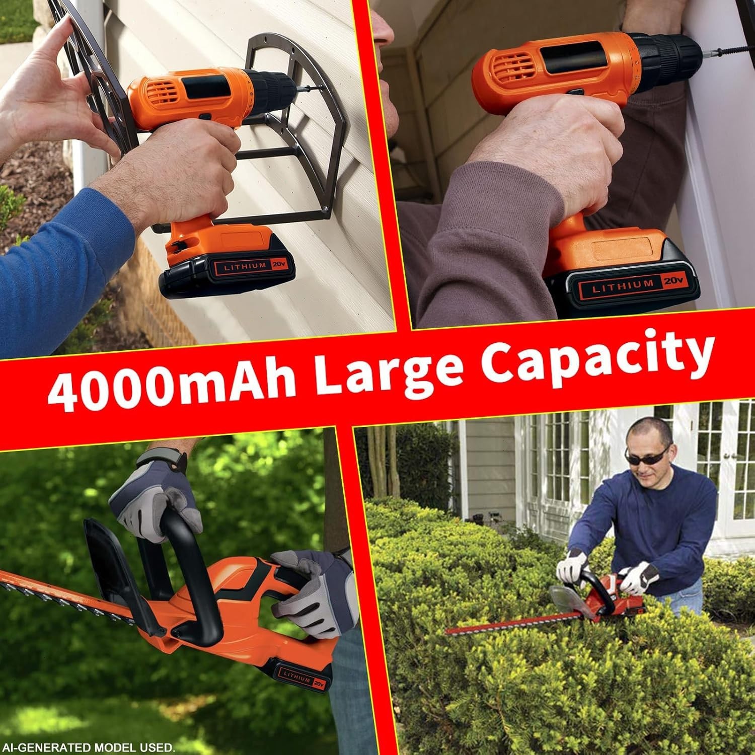 2Pack 20V Lithium-ion 4.0Ah Battery for BLACK DECKER 20 Volt LBXR20 LBX20 LB20
