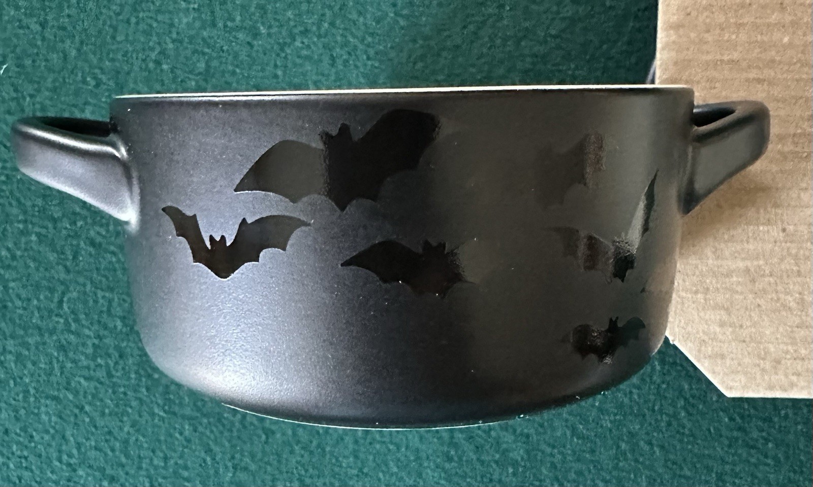 Le Creuset Matte Black Mini Round 8 oz Cocotte Shiny Bat Decal Halloween NIB