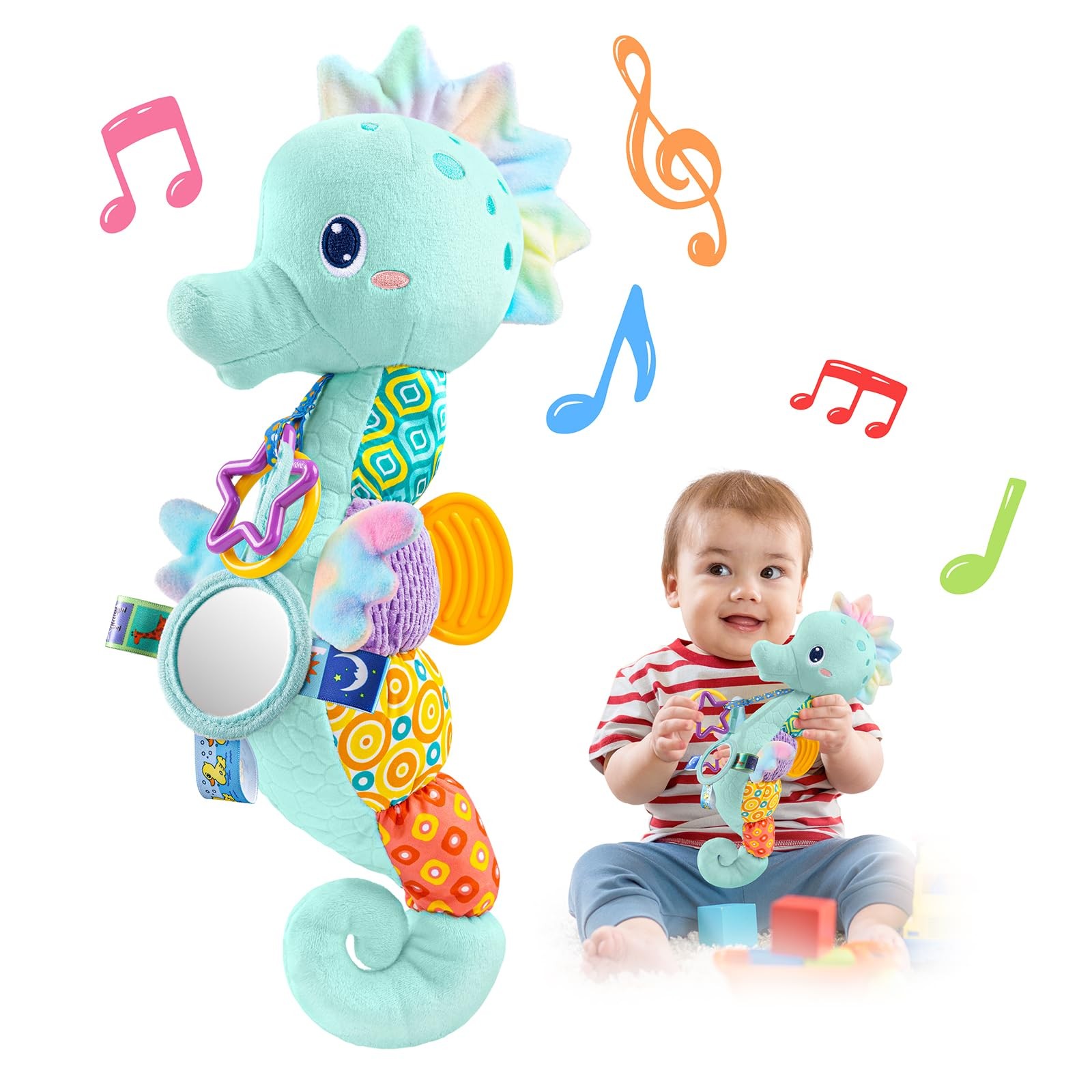 LIGHTDESIRE Baby Toys Musical Seahorse Stuffed Animals Infant Toys 0-6-12 Months