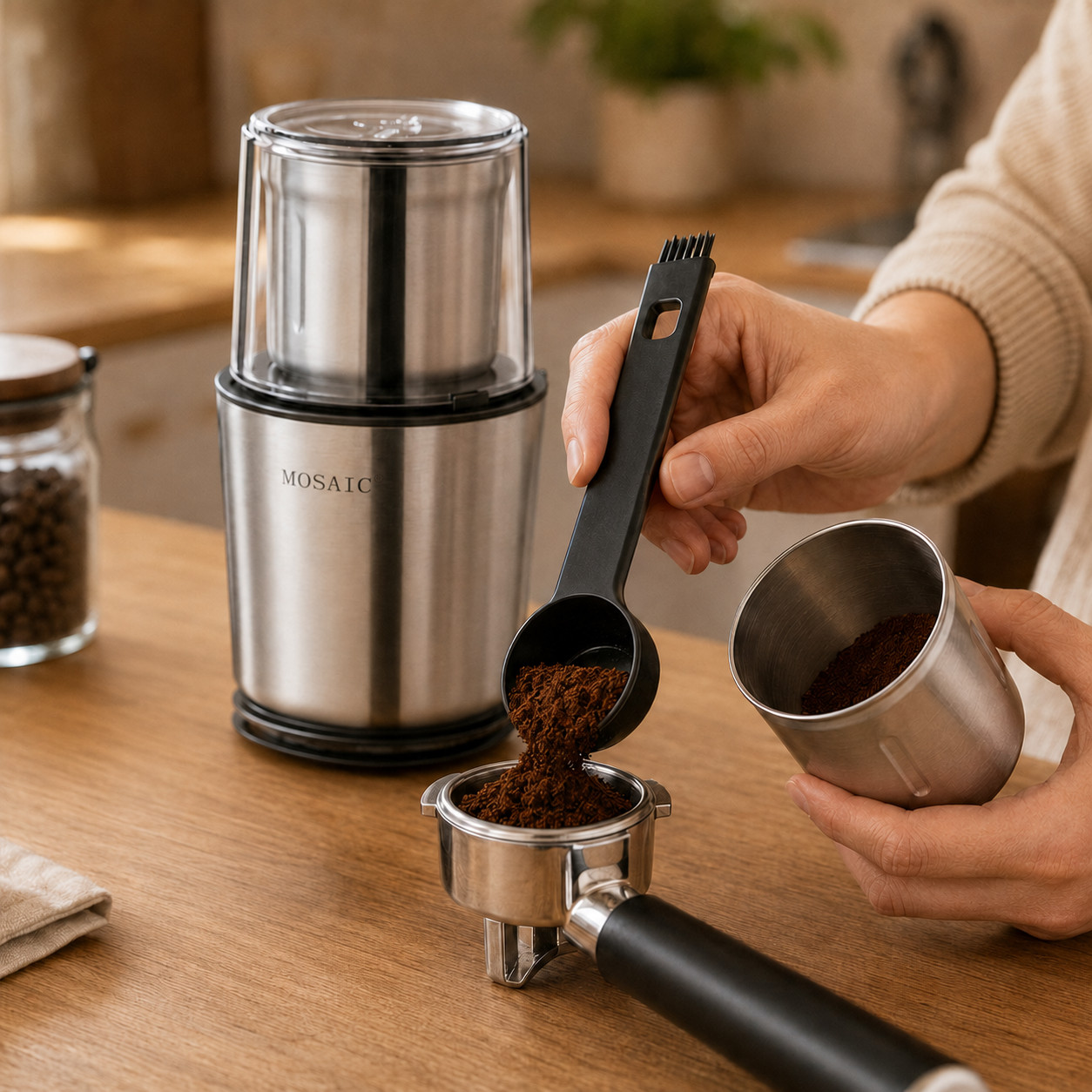 MOSAIC Electric Coffee & Spice Grinder 300W 2 Removable Cups Stainless Steel
