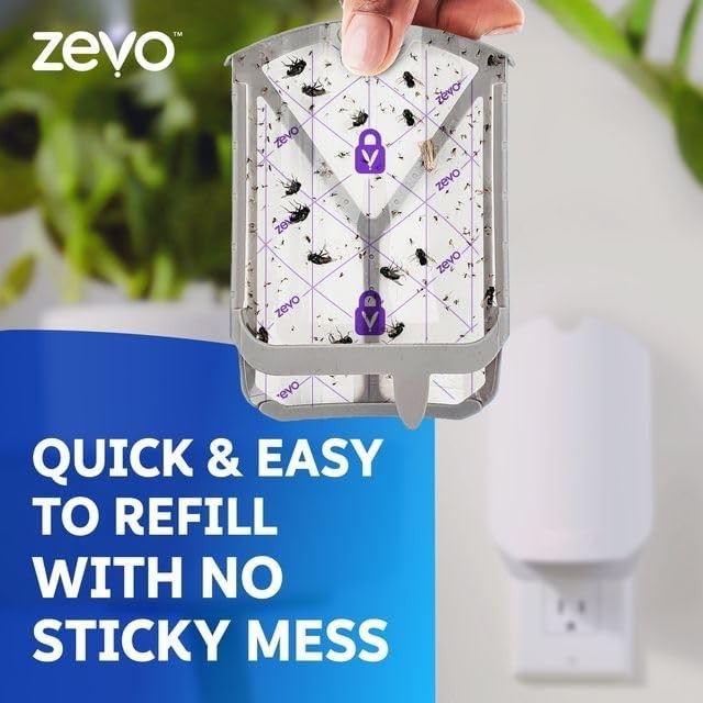 Zevo Flying Insect Trap Starter Kit – 2 Plug-in Bases + 2 Refill Cartridges-UV