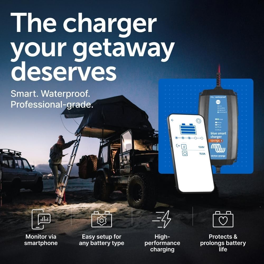Victron Energy, BPC121531104R, Blue Smart IP65 Charger 12/15(1) 120V NEMA 1-15P