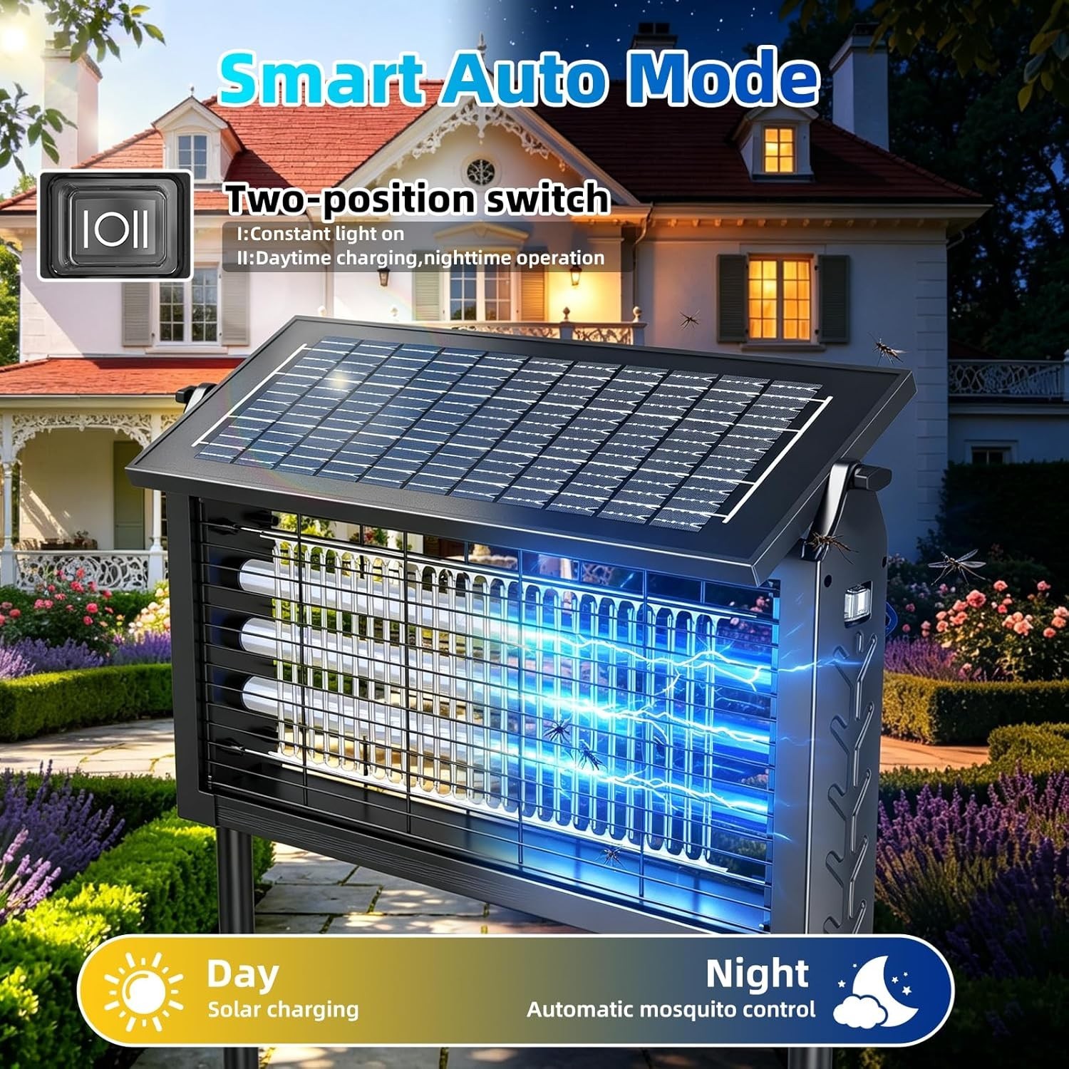 Solar Bug Zapper Outdoor Cordless Fly Trap Insect Zapper 4500V Mosquito Zapper