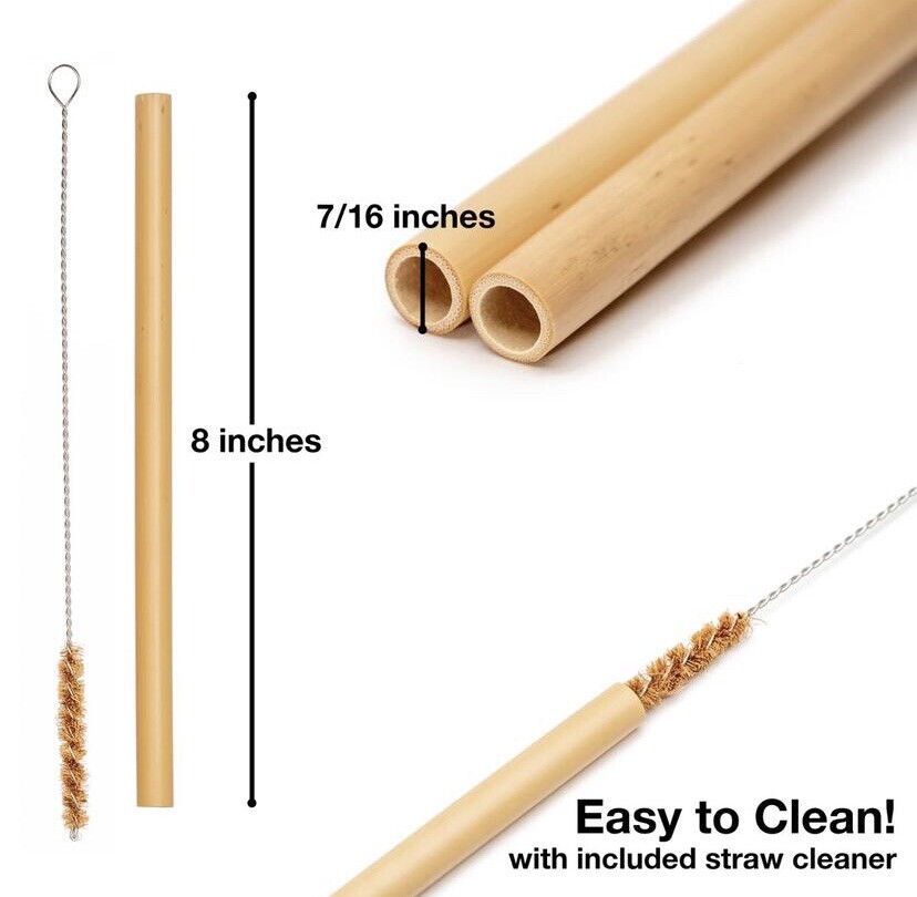 Buddha Bamboo Reusable Drinking Straws 10 Pack Cleaner+Case Smoothie Boba