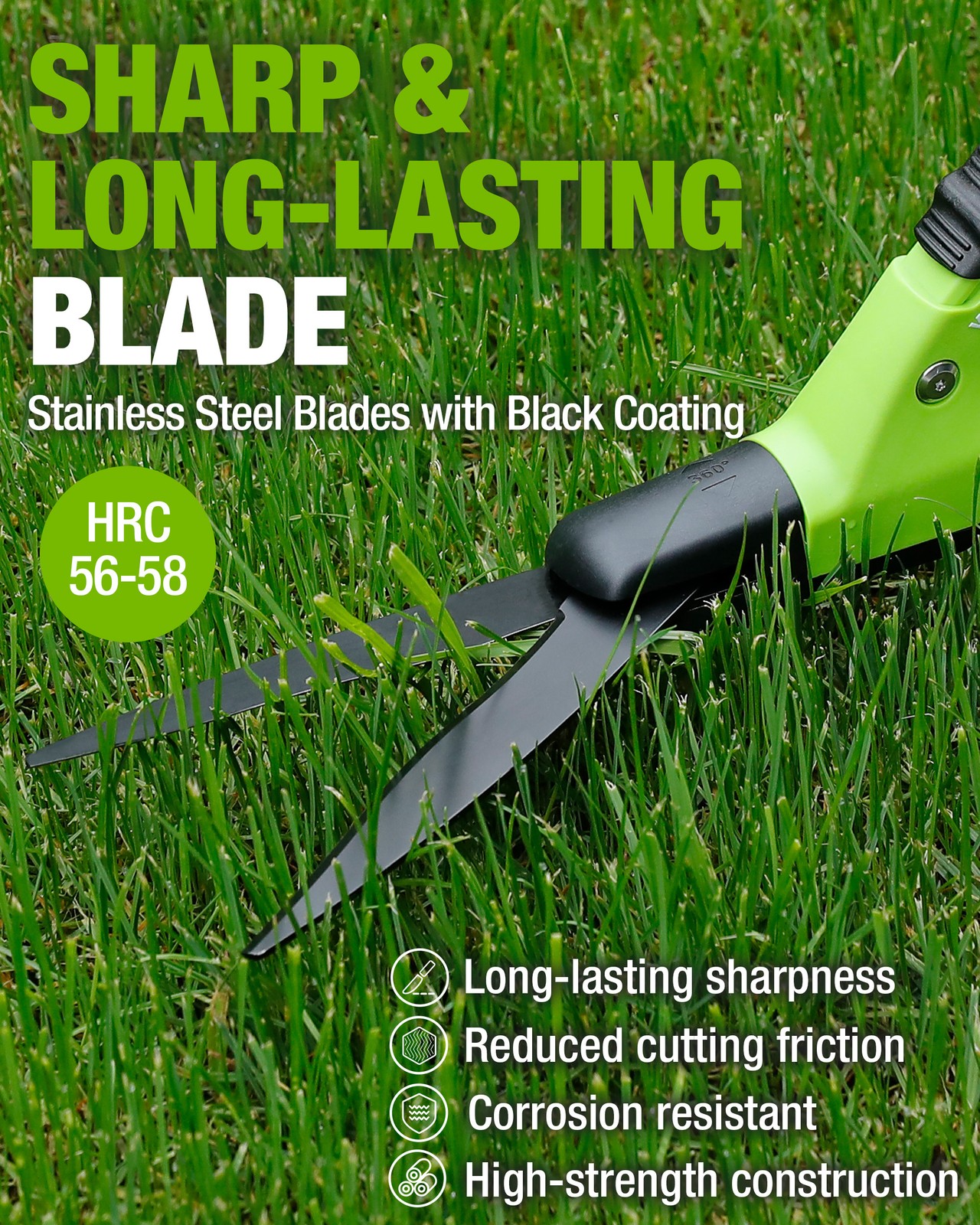 WORKPRO Grass Shears Handheld Ultra-Sharp Grass Clippers with 360° Swivel Blades
