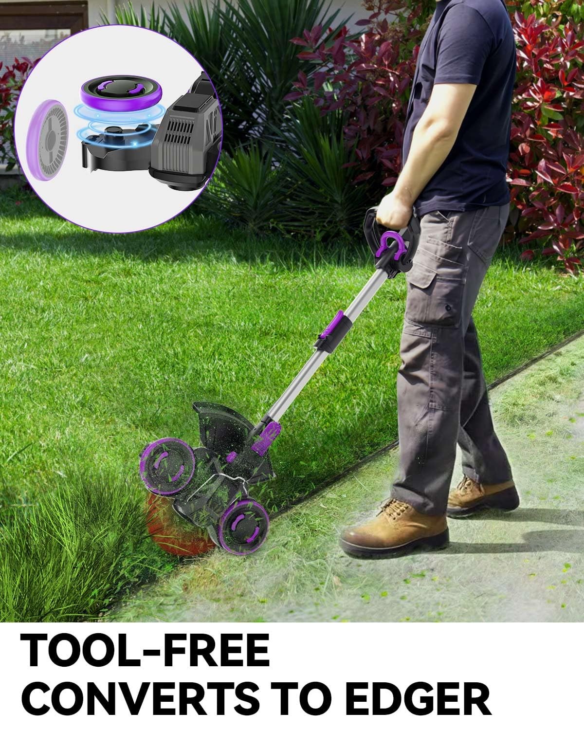 Cordless Weed Wacker, GearBrushless Motor, 20V 5.2Ah Battery Powered, 3 in 1 …