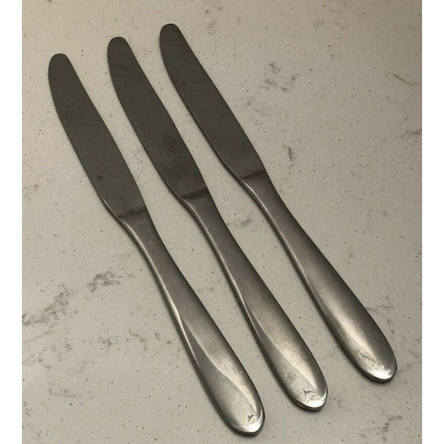 Stainless Steel Dinner Knives unknown pattern round handle tip satin set of 3