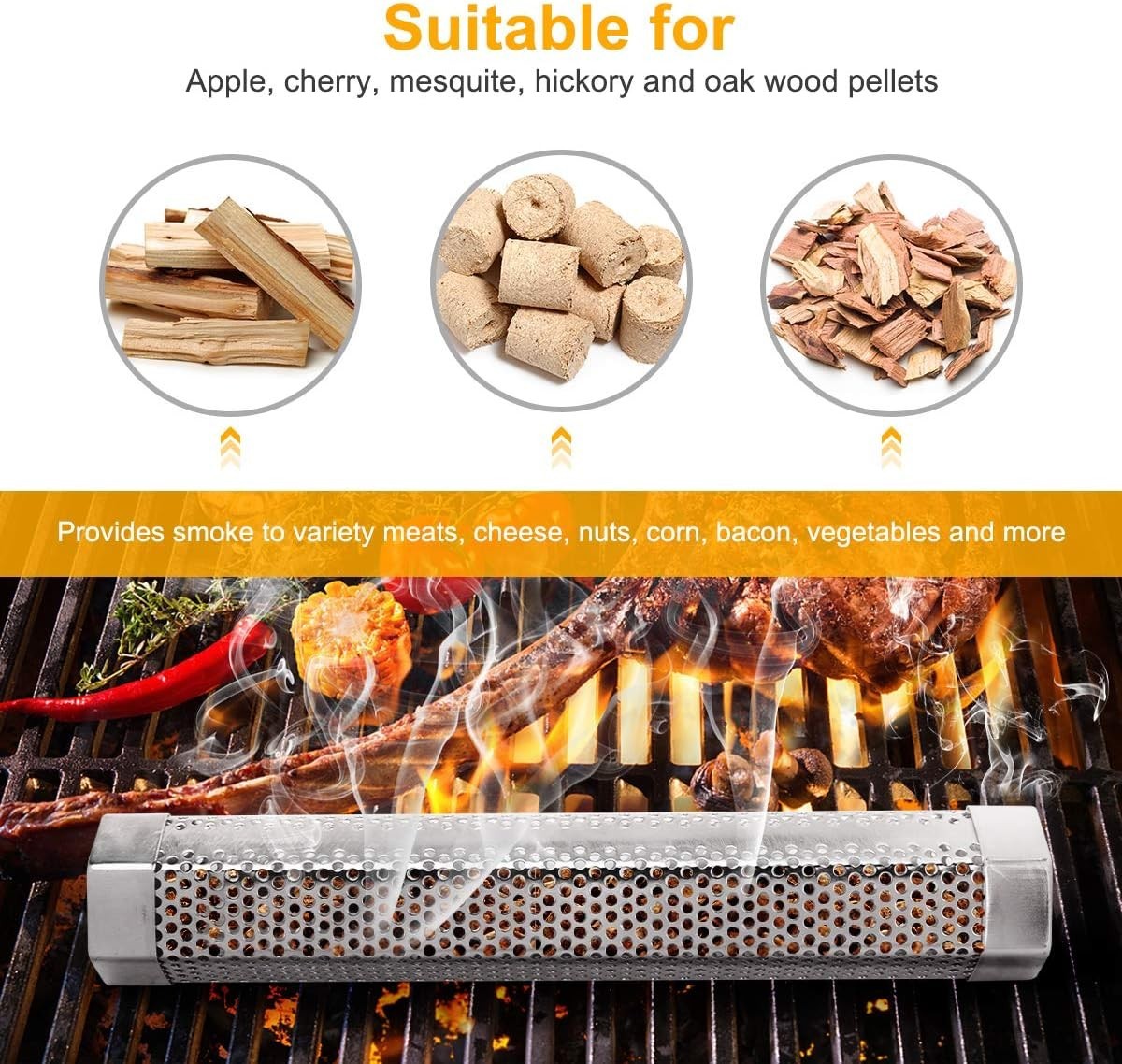 2 Pack 12” Stainless Steel BBQ Wood Pellet Tube Smoker