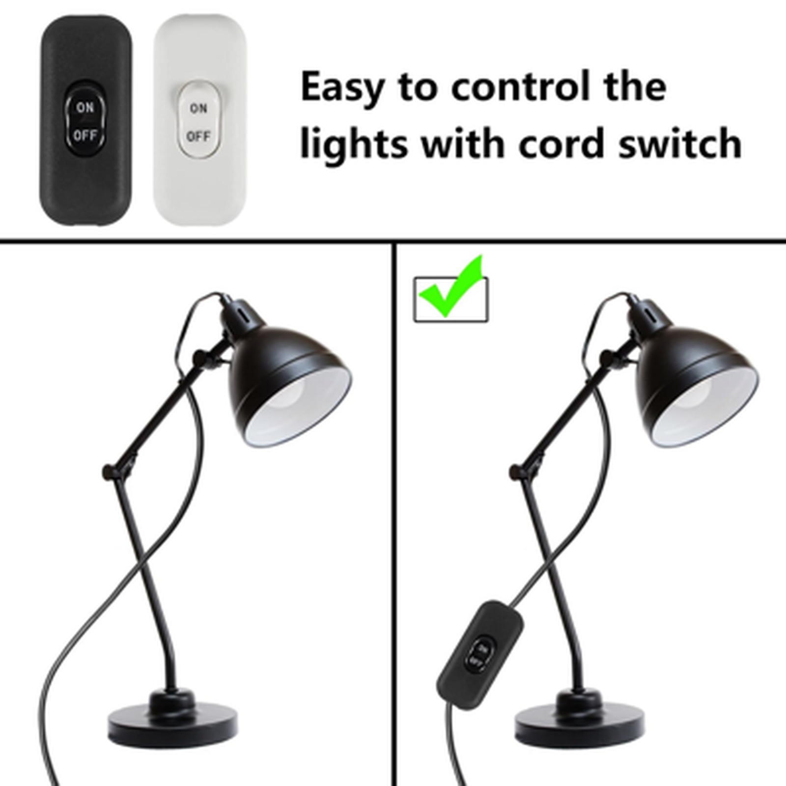 4 Pack Inline Cord Switches AC 250V 6A On Off Lamp Switch Plastic Handle For