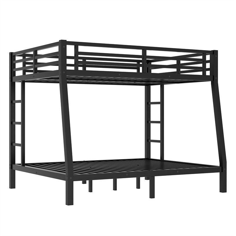 Metal Full XL over Queen Bunk Bed W/Ladder For Teens Adults Space-Saving Black