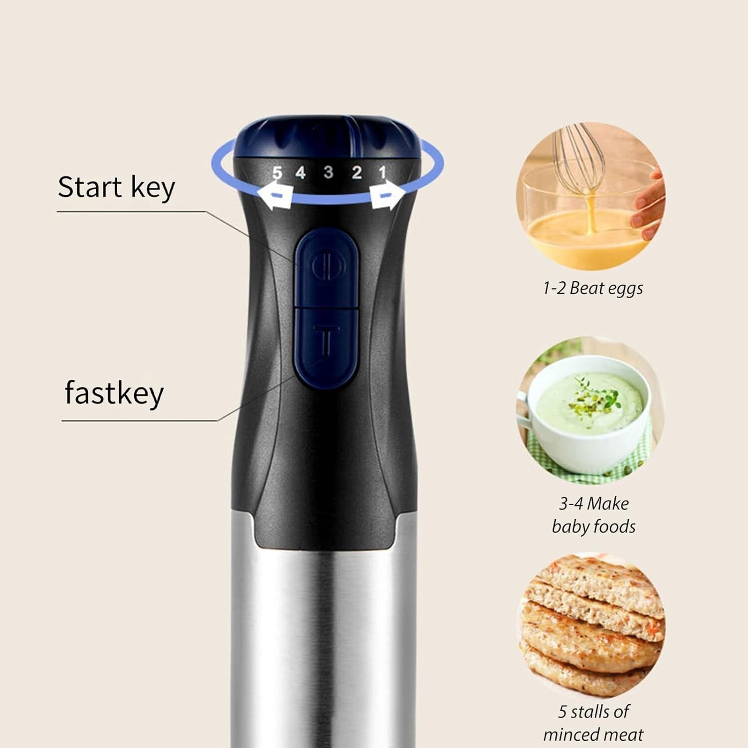 1000W 5 Speed 5 In 1 Immersion Electric Hand Blender Stick Chopper Mixer Juicer
