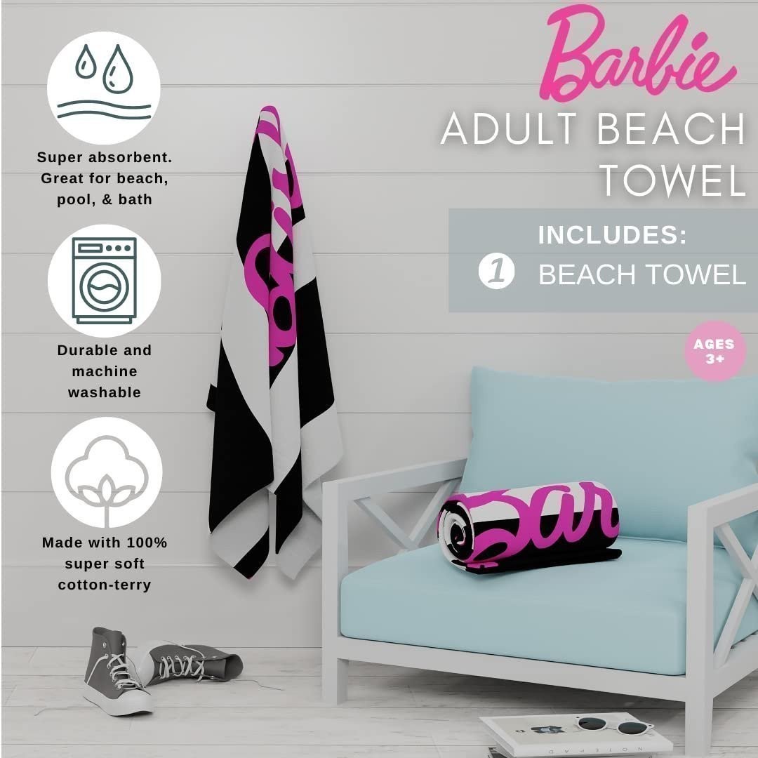 Franco Barbie Soft Cotton Bath/Pool/Beach Towel, 60 in x 30 in