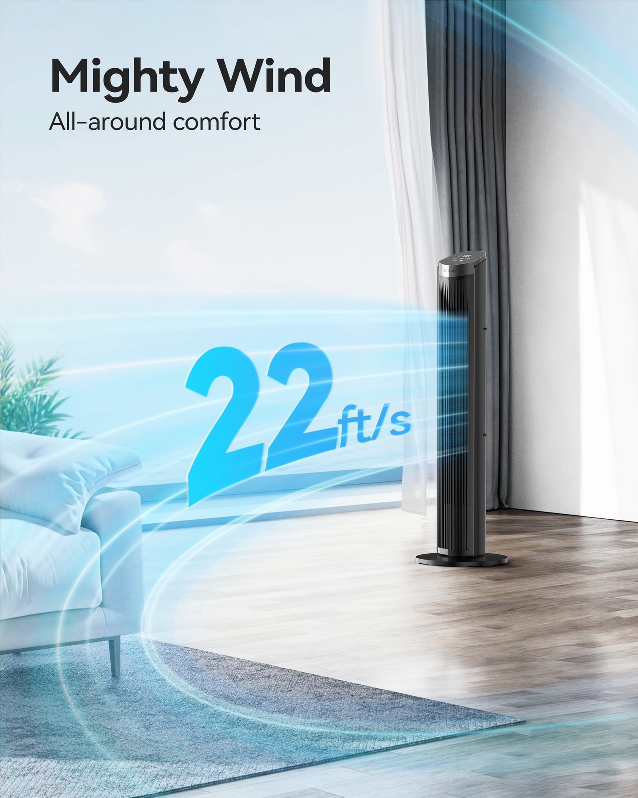 40″ Bladeless Tower Fan 5-Speed 70° Oscillation 35dB Quiet Remote Black White