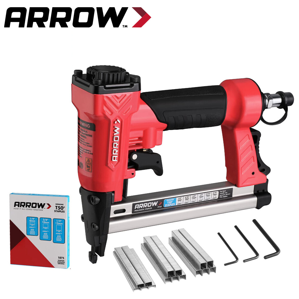 Arrow Pneumatic Staple Gun Oil-Free Upholstery Stapler T50 1/4″ 3/8 1/2″ Staples