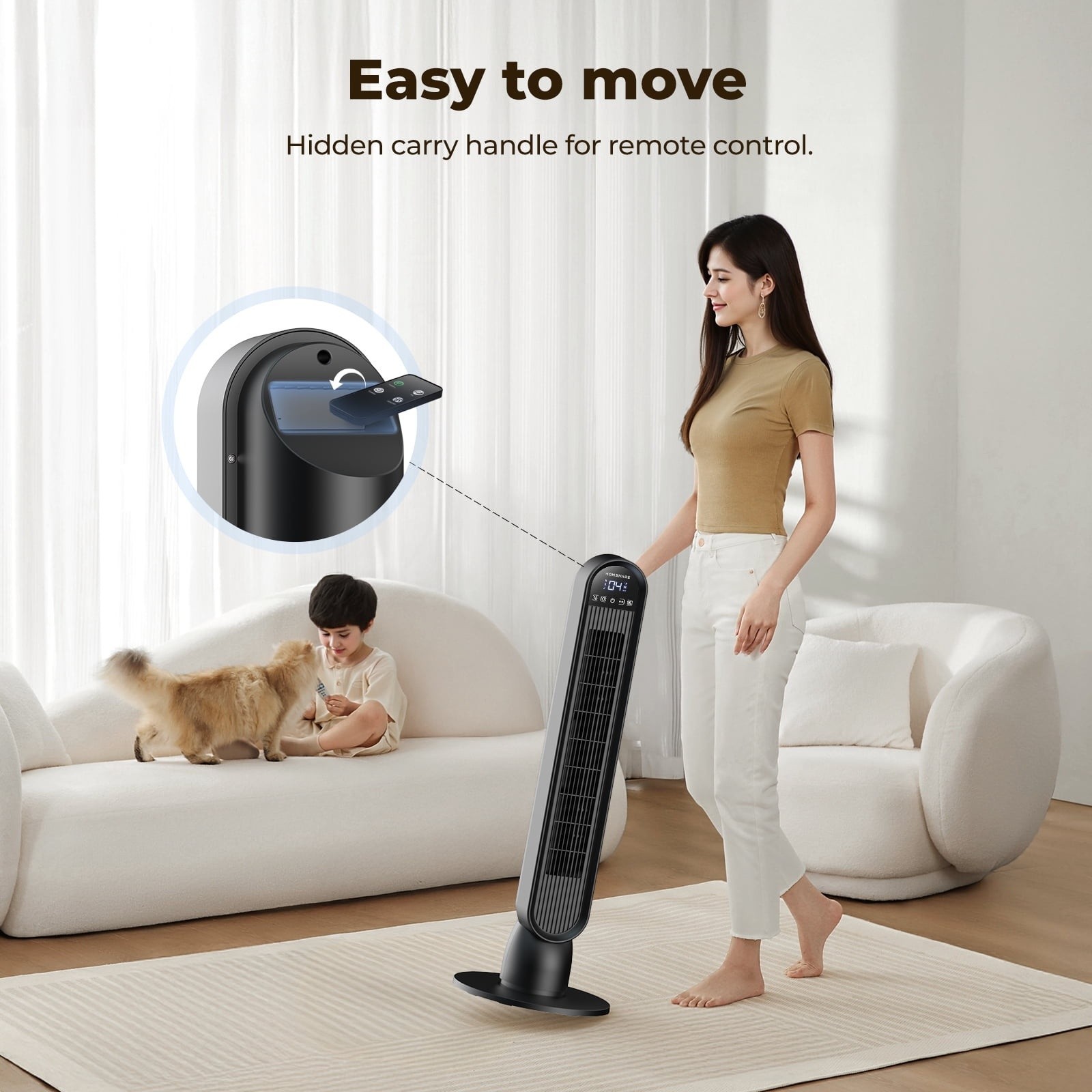 Patbrela Tower Fan for Home,36″ Standing Floor Fan with Remote LED Touchscreen