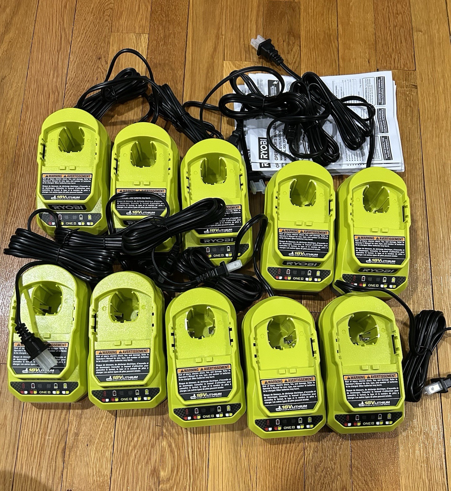 TEN (10) GENUINE RYOBI 18V 18 VOLT LITHIUM-ION BATTERY CHARGER PCG002 BRAND NEW