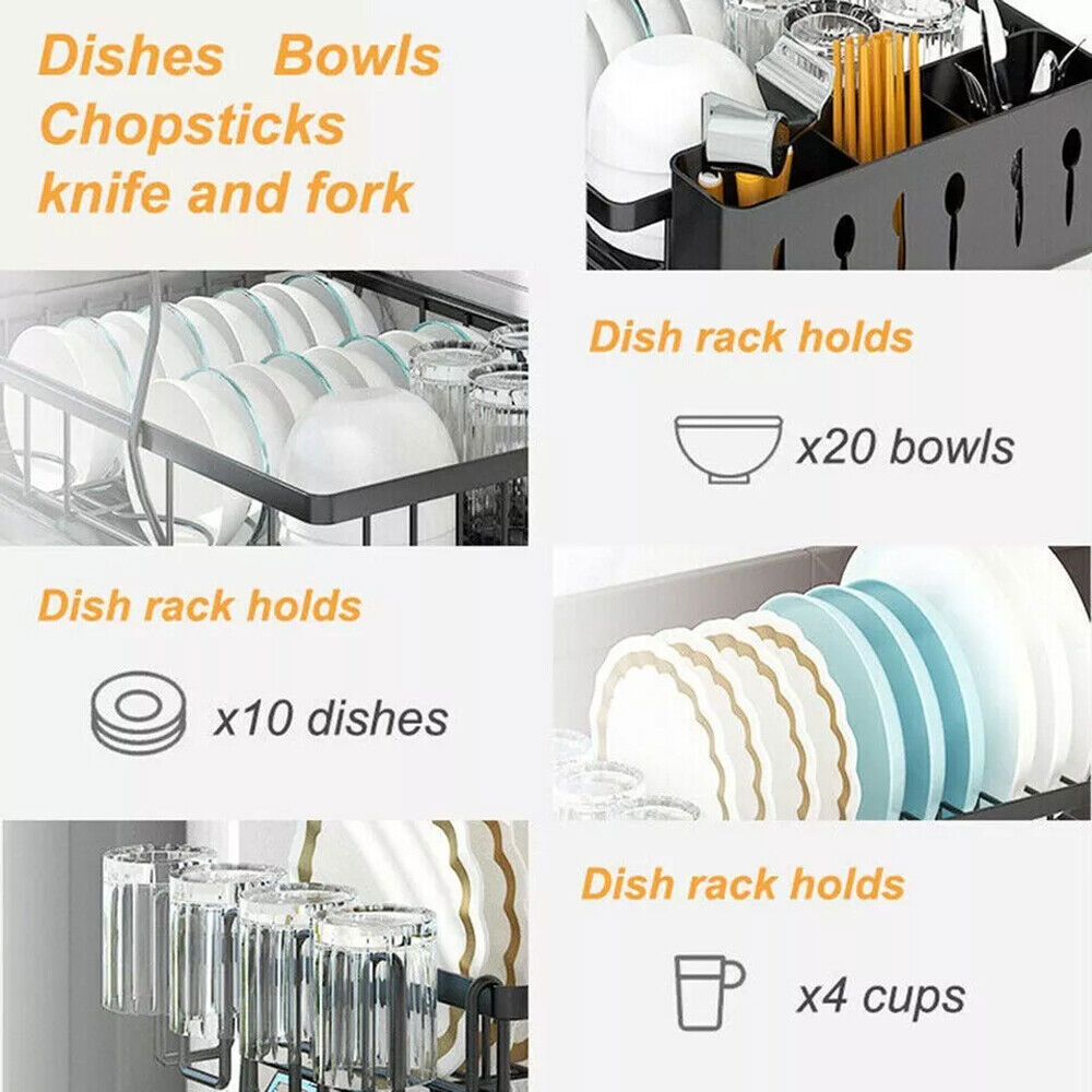 Over Sink Dish Drying Rack 2-Tier Stainless Steel Kitchen Shelf Cutlery Drainer