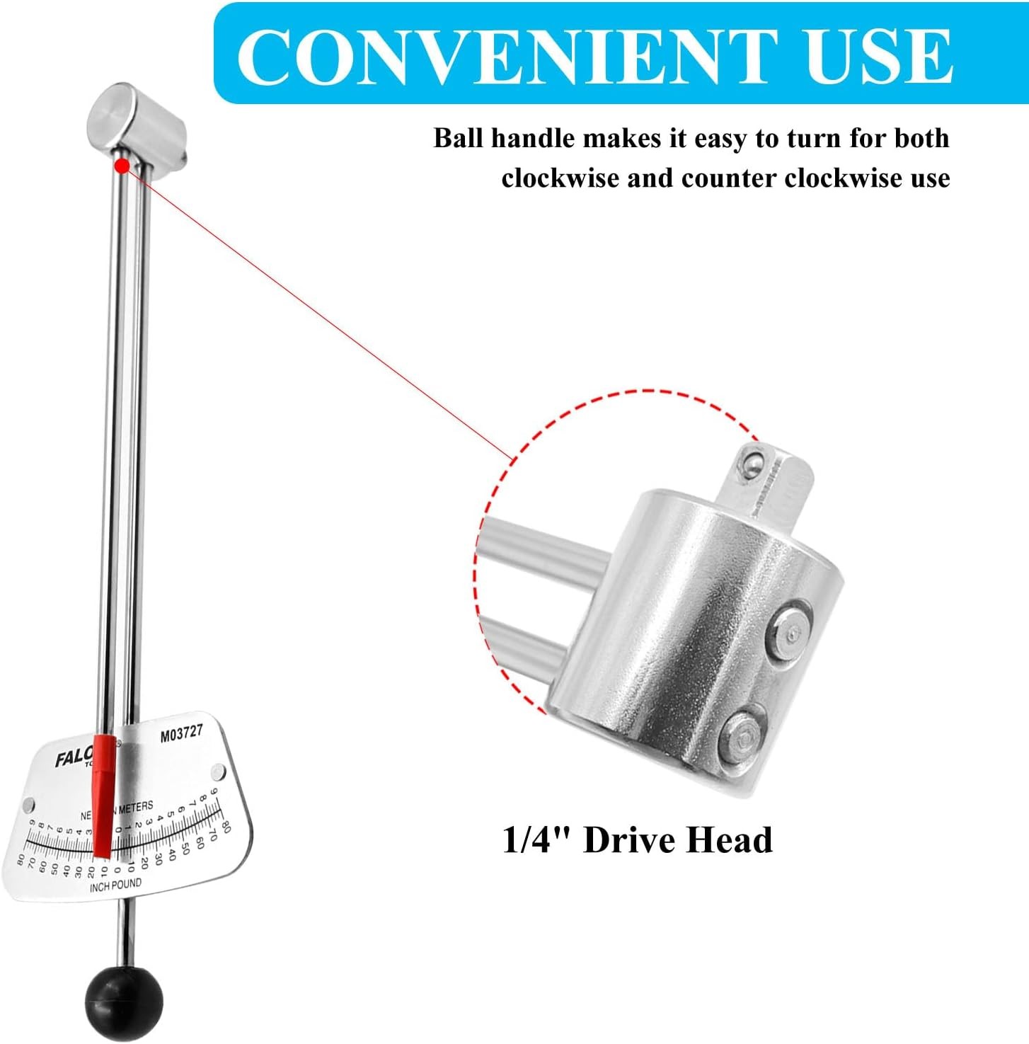 1/4-inch Drive Beam Torque Wrench – 0-80 Inch/Pounds and 0-9 Newton/Meter Torque