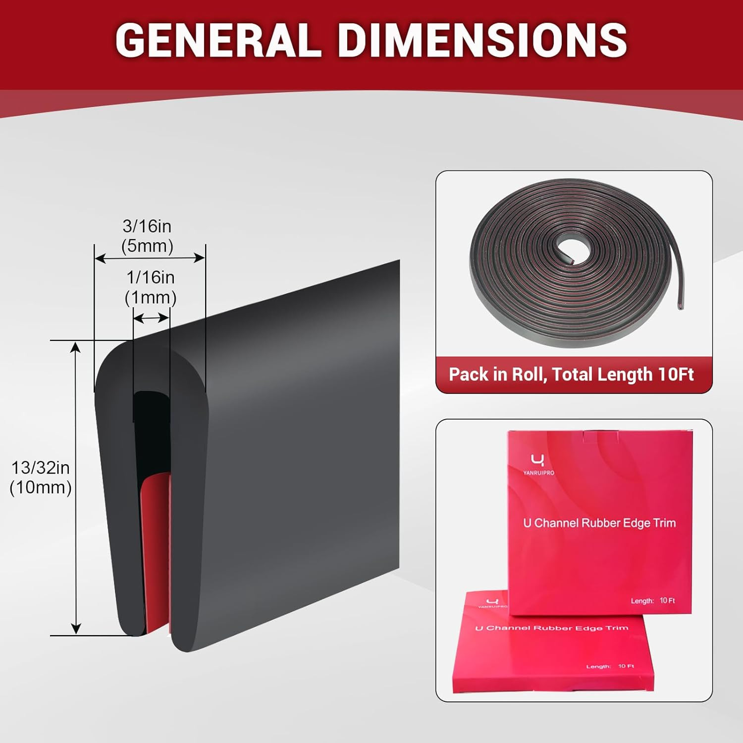 Rubber Edge Trim 1/16″ Self Adhesive U Channel Edge Protector Black 10FT EPDM