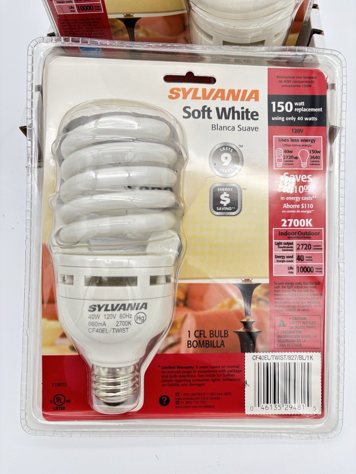 (10 pk) SYLVANIA 150w Equivalent Light Bulbs CF40EL/TWIST/827 2700K Soft White
