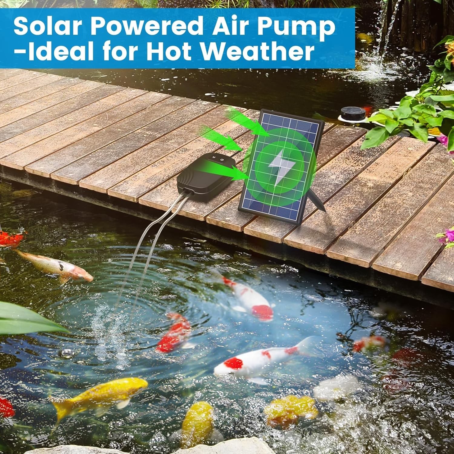 8W Solar Pond Aerator with 4400mAh Battery Backup, All-in-One Solar Air Pump, 24