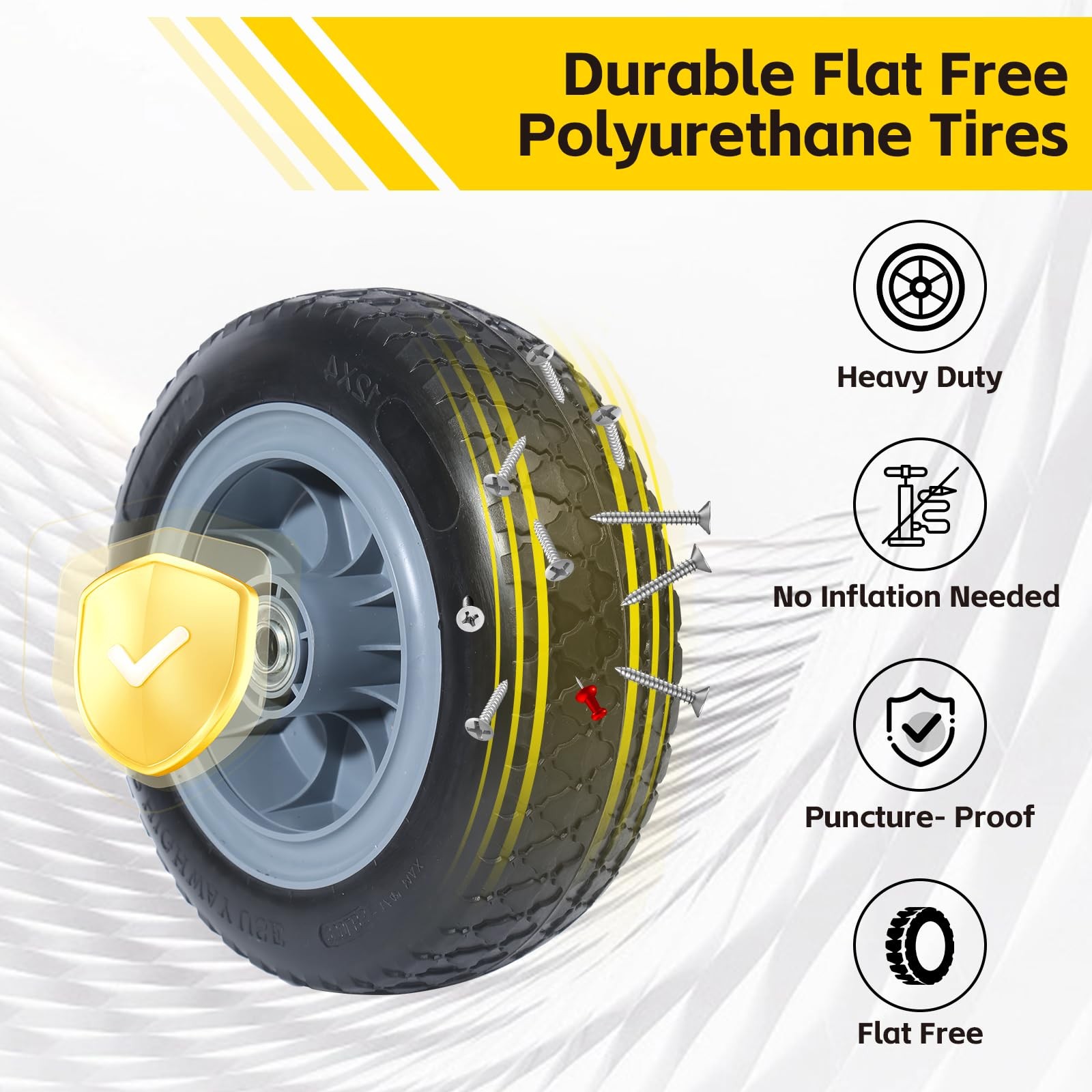MaxxHaul 10″ Flat Free Solid Tire 10×3.00-7″ Wheel with 5/8″ Axle Bore Hole -…