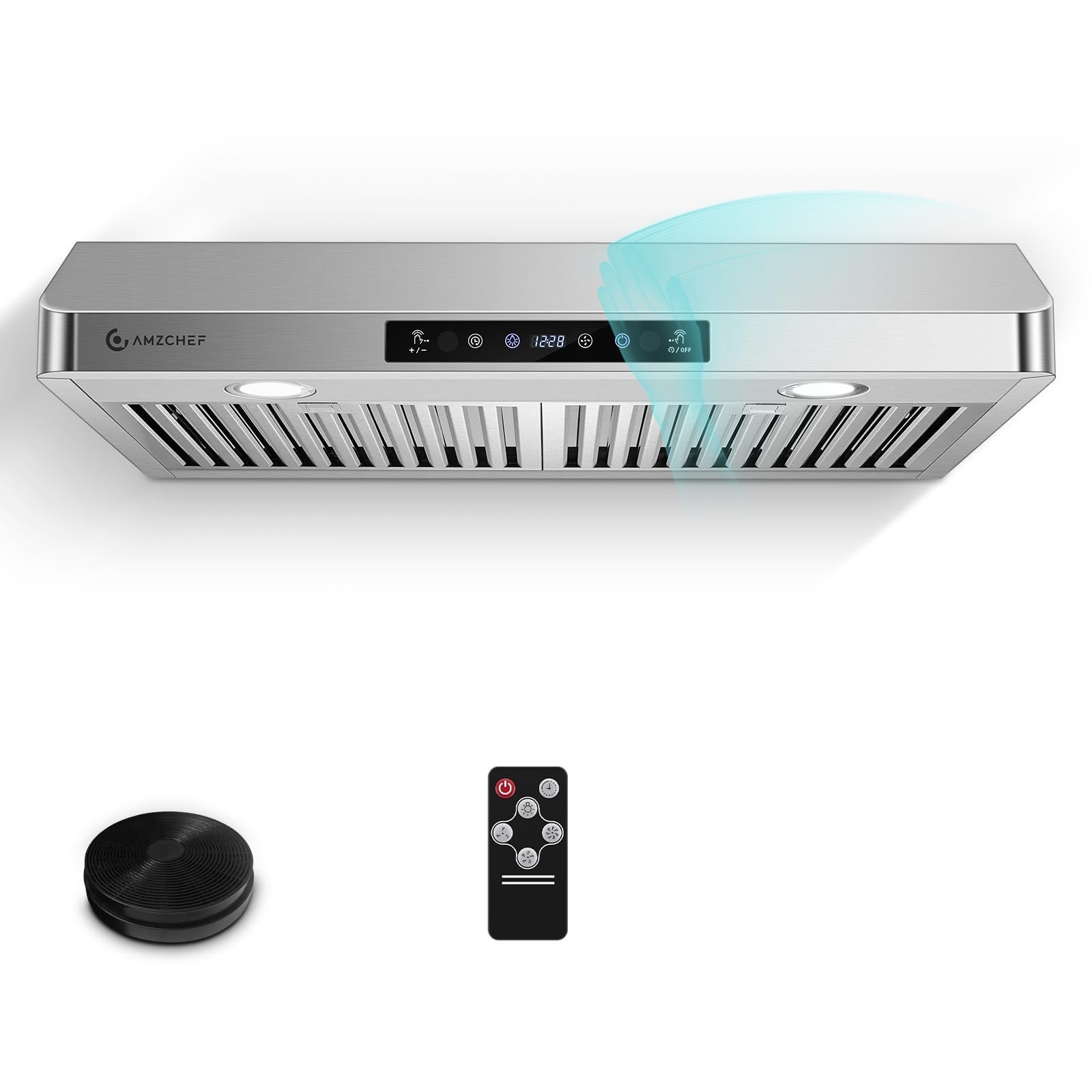 AMZCHEF 30in Under Cabinet Range Hood 750CFM Stainless Steel 3 Speed LED